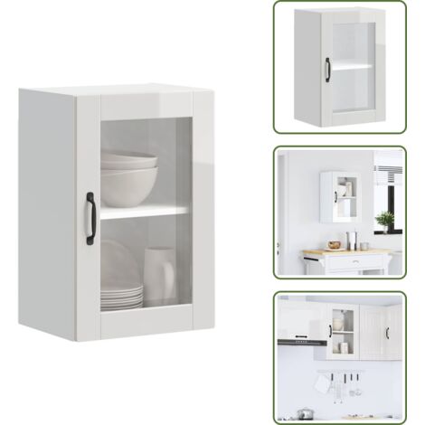 The Living Store Armario pared para cocina puerta cristal Porto blanco brillante - Armario de pared