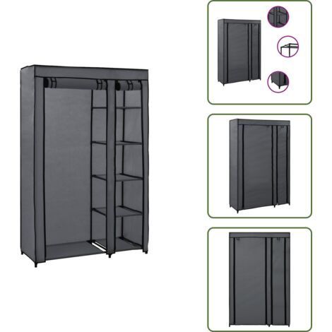 The Living Store Armario plegable de tela gris 110x45x175 cm - Armario de tela