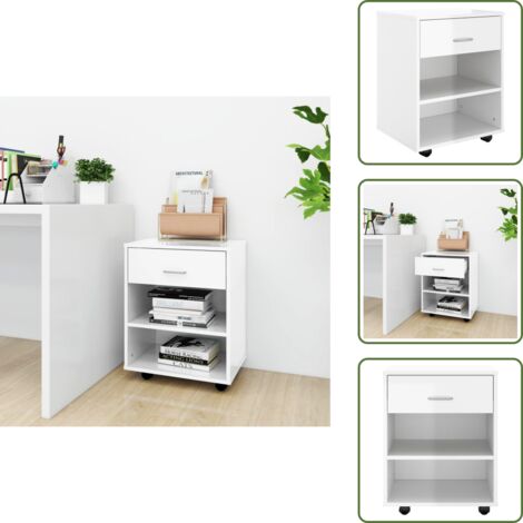 The Living Store Armario ruedas madera contrachapada blanco brillante 46x36x59cm - Armario de madera