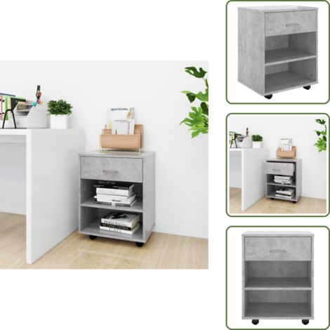 The Living Store Armario ruedas madera contrachapada gris hormigón 46x36x59 cm - Armario de madera