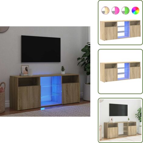 The Living Store Armario TV con luces LED roble Sonoma 120x30x50 cm - Armario con luces led