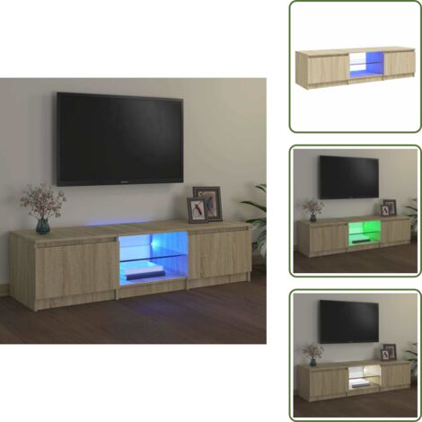 The Living Store Armario TV con luces LED roble Sonoma 140x40x36 cm - Armario con luces led