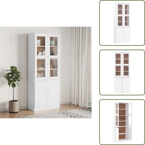 The Living Store Armario vitrina ALTA madera maciza pino blanco 77x35x186,5cm - Armario de madera