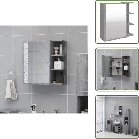 The Living Store Armario y espejo baño contrachapada gris Sonoma 62,5x20,5x64 cm - Espejo baño