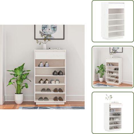 The Living Store Armario zapatero de madera maciza de pino 60x34x105 cm - Armario de madera