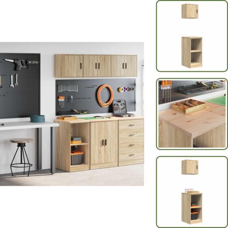 The Living Store Armarios 2 uds para garaje madera de ingeniería roble sonoma - Armario de herramientas
