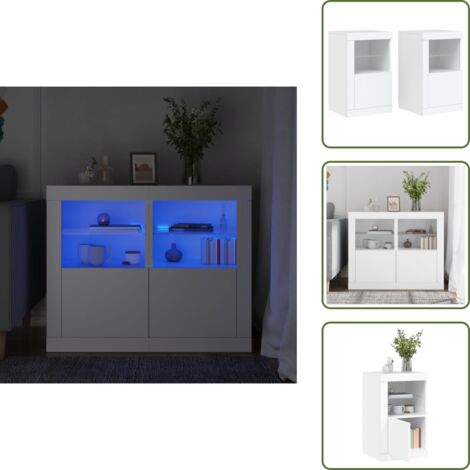 The Living Store Armarios auxiliares luces LED 2 uds madera de ingeniería blanco - Luces LED