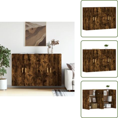 The Living Store Armarios de pared 2 uds madera de ingeniería roble ahumado - Armario de madera