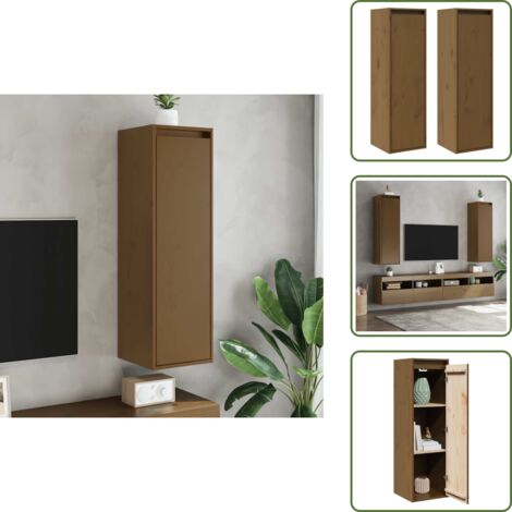 The Living Store Armarios de pared 2 uds madera de pino marrón miel 30x30x100 cm - Armarios colgantes
