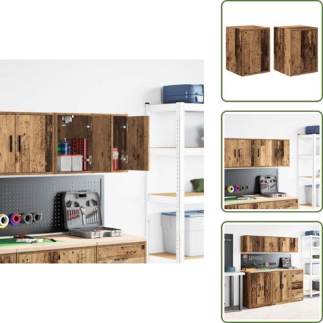 The Living Store Armarios de pared 2 uds para garaje madera antigua madera - Almacenamiento de herramientas