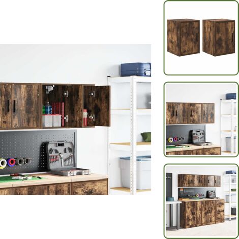 The Living Store Armarios de pared 2 uds para garaje madera roble ahumado - Almacenamiento de herramientas