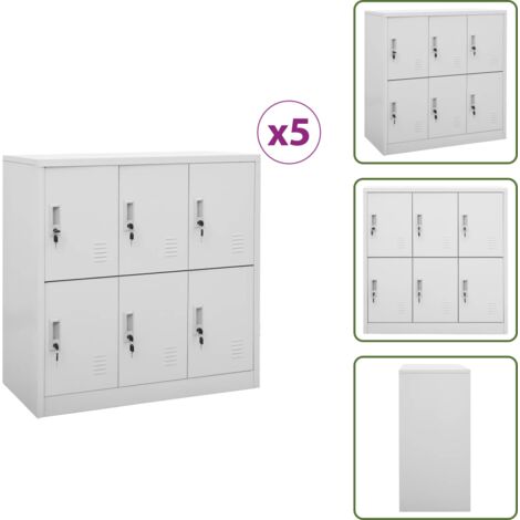 The Living Store Armarios taquilla 5 uds de acero gris claro 90x45x92,5 cm - Armario de almacenamiento
