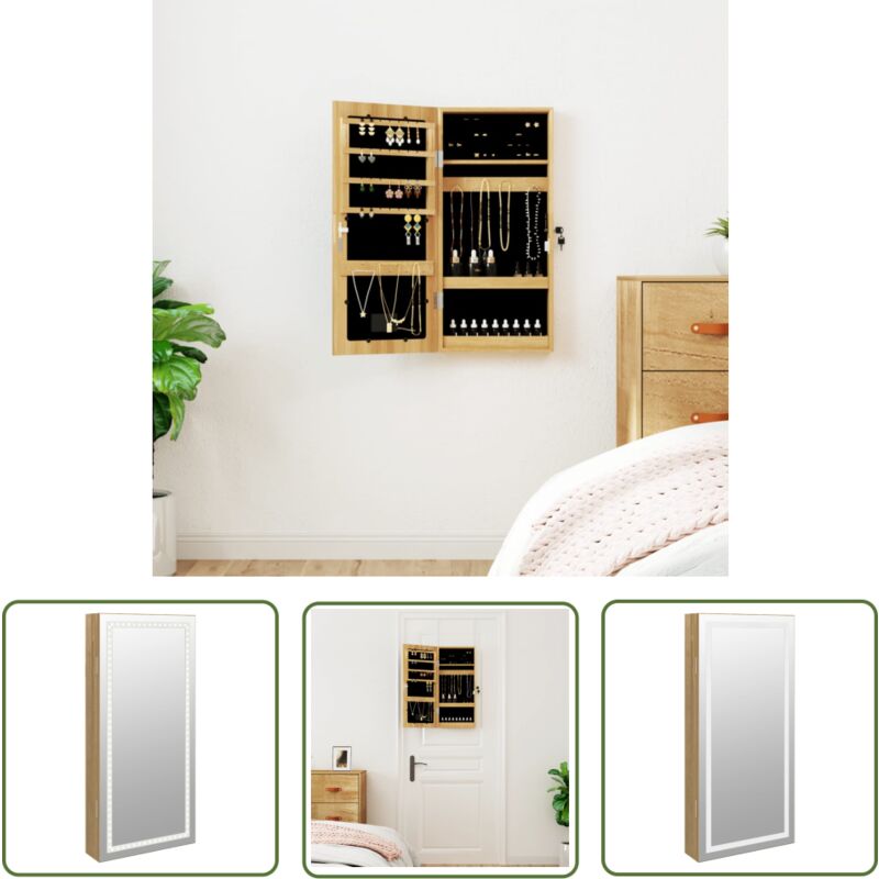 The Living Store - Armoire à bijoux avec miroir et éclairage led mural - Armoire à Bijoux - Meuble Rangement Bijoux - Miroir Avec Lumière Led