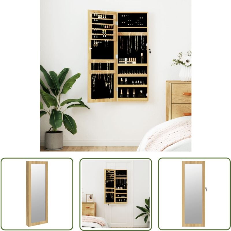 The Living Store - Armoire à bijoux avec miroir murale 37,5x10x106 cm - Armoire à Bijoux - Meuble Rangement Bijoux - Miroir Décoratif - Organisation