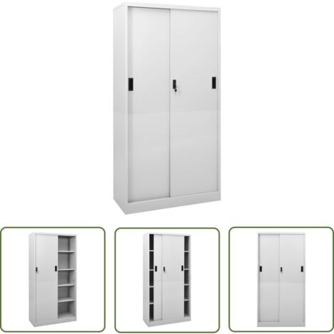 The Living Store Armoire à bureau porte coulissante Gris clair 90x40x180cm Acier - Armoire De Bureau - Meuble De Rangement - Classeur - Armoire Métallique - Armoire Avec Porte Coulissante