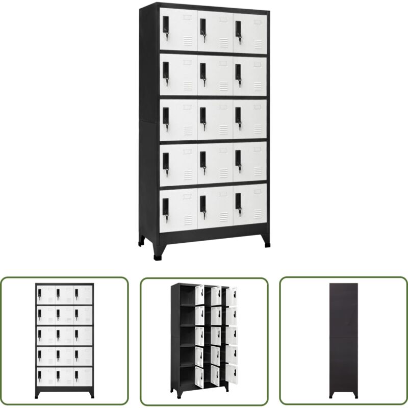 The Living Store - Armoire à casiers Anthracite et blanc 90x40x180 cm Acier - Meuble De Rangement - Armoire à Casiers - Armoire Métallique - Meuble