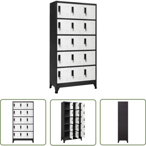 The Living Store Armoire à casiers Anthracite et blanc 90x40x180 cm Acier - Meuble De Rangement - Armoire À Casiers - Armoire Métallique - Meuble Scolaire - Rangement Professionnel