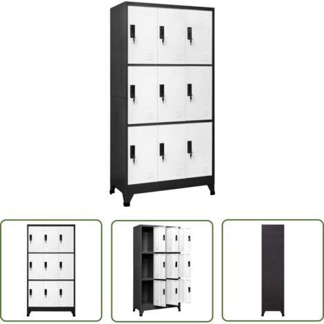 The Living Store Armoire à casiers Anthracite et blanc 90x45x180 cm Acier - Armoire À Casiers - Meuble De Rangement - Armoire Métallique - Armoire Scolaire - Armoire De Bureau