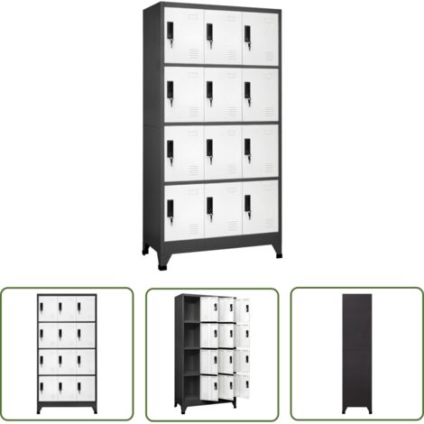 The Living Store Armoire à casiers Anthracite et blanc 90x45x180 cm Acier - Armoire À Casiers - Meuble De Rangement - Armoire Métallique - Armoire Scolaire - Armoire De Bureau