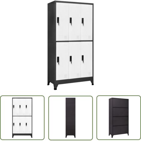 The Living Store Armoire à casiers Anthracite et blanc 90x45x180 cm Acier - Meuble De Rangement - Armoire Métallique - Armoire À Casiers - Placard Mural - Organisation