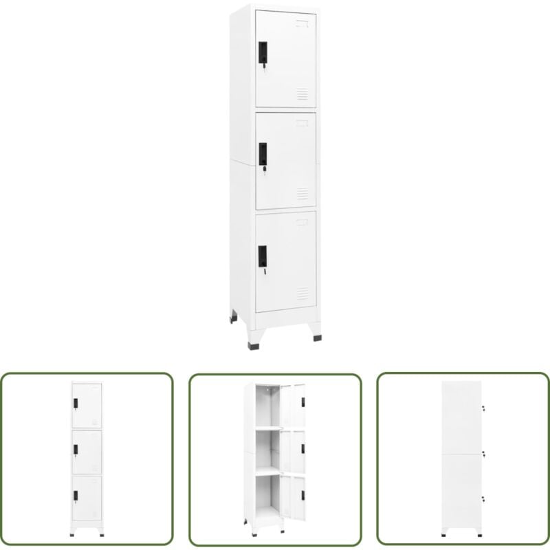 Armoire à casiers Blanc 38x45x180 cm Acier - Armoire à Casiers - Meuble De Rangement - Armoire Blanche - Armoire Métallique - Armoire Scolaire - The