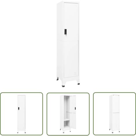 The Living Store Armoire à casiers Blanc 38x45x180 cm Acier - Meuble De Rangement - Armoire Métallique - Armoire À Casiers - Meuble Scolaire - Armoire De Bureau