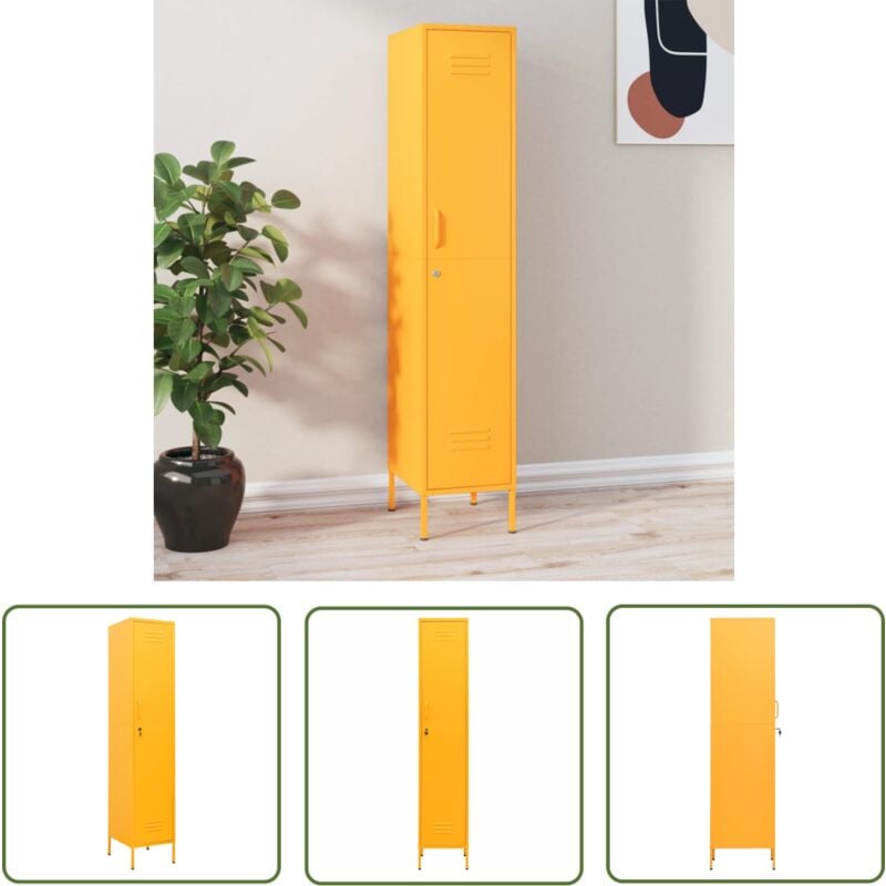The Living Store - Armoire à casiers Jaune moutarde 35x46x180 cm Acier - Meuble De Rangement - Armoire Métallique - Armoire à Casiers - Rangement