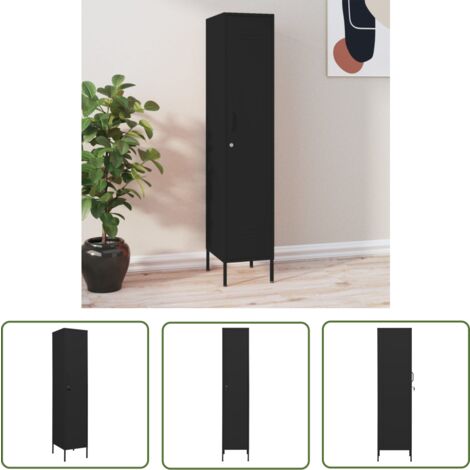 The Living Store Armoire à casiers Noir 35x46x180 cm Acier - Meuble De Rangement - Armoire Métallique - Armoire À Casiers - Rangement Vertical - Organisation Maison