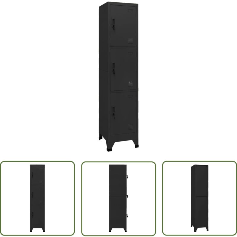 Devenirriche - The Living Store Armoire à casiers Noir 38x45x180 cm Acier - Armoire à Casiers - Meuble De Rangement - Armoire Métallique - Armoire