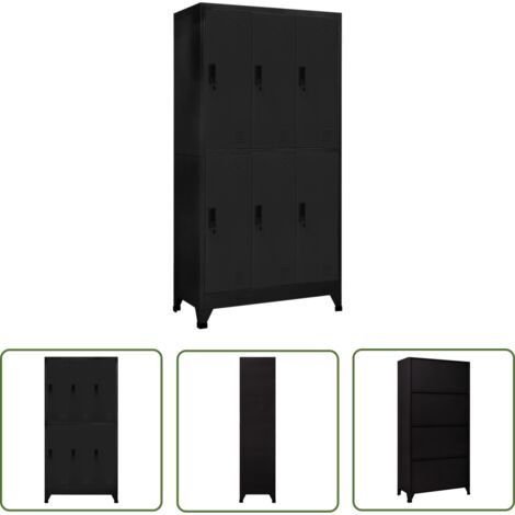 The Living Store Armoire à casiers Noir 90x45x180 cm Acier - Armoire Métallique - Meuble Rangement - Placard Métal - Armoire Scolaire - Armoire Bureau