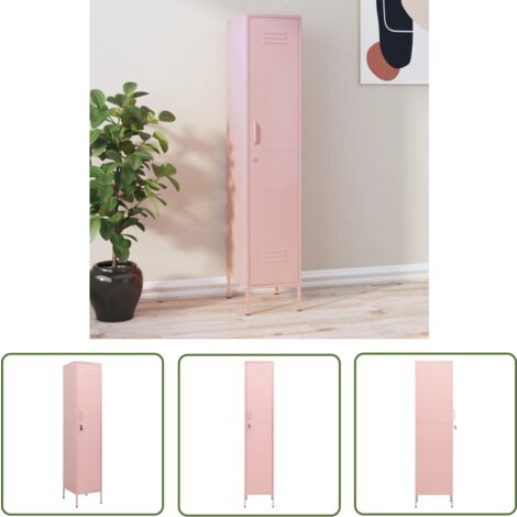 The Living Store Armoire à casiers Rose 35x46x180 cm Acier - Meuble De Rangement - Armoire Métallique - Armoire À Casiers - Rangement Vertical - Organisation Maison