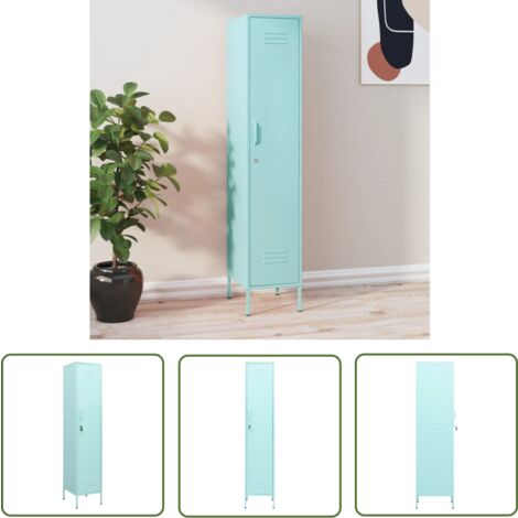 The Living Store Armoire à casiers Vert menthe 35x46x180 cm Acier - Meuble De Rangement - Armoire Métallique - Armoire À Casiers - Rangement Vertical - Armoire Verte