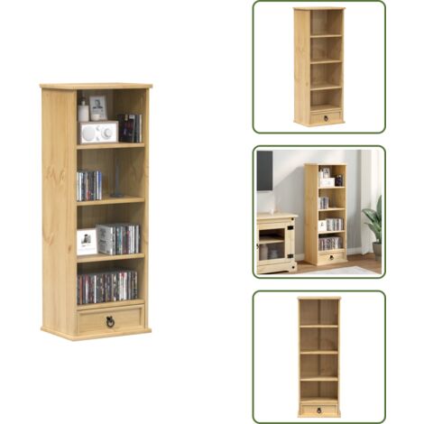 The Living Store Armoire à CD Corona 40x30x110 cm bois de pin massif - Bibliothèque - Meuble Tv - Bibliothèque Design - Rangement Cd Dvd - Armoire À Livres