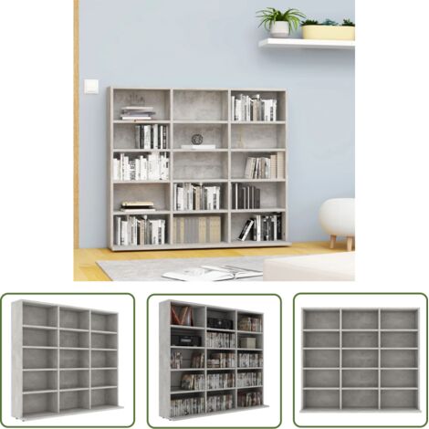 The Living Store Armoire à CD Gris béton 102x23x89,5 cm Bois d’ingénierie - Meuble Rangement Cd - Bibliothèque Cd - Meuble Audio - Rangement Disque - Armoire Cd Gris