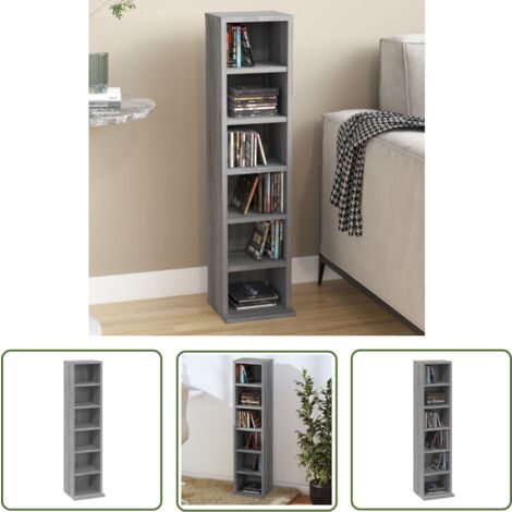The Living Store Armoire à CD Sonoma gris 21x20x88 cm Bois d'ingénierie - Armoire À CD - Rangement CD - Bibliothèque - Meuble Audio - Mobilier Intérieur