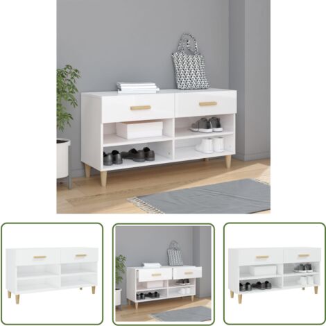 The Living Store Armoire à chaussure Blanc brillant 102x35x55 cm Bois ingénierie - Armoire À Chaussures - Meuble Rangement Chaussures - Étagère Chaussures - Rangement Intérieur - Mobilier Entrée