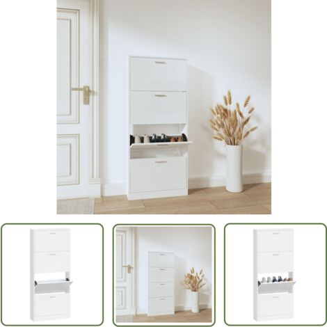 The Living Store Armoire à chaussure Blanc brillant 59x17x150 cm Bois ingénierie - Meuble Range Chaussures - Armoire Chaussures - Rangement Chaussures - Placard Chaussures - Étagère Chaussures