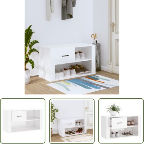 The Living Store Armoire à chaussure Blanc brillant 80x35x45 cm Bois ingénierie - Armoire À Chaussures - Meuble Rangement Chaussures - Étagère Chaussures - Rangements Intérieur - Meubles Entrée