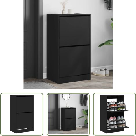 The Living Store Armoire à chaussures 2 tiroirs rabattables noir 60x42x108 cm - Armoire À Chaussures - Meuble Chaussure - Étagère Chaussures - Rangement Chaussures - Organiseur Chaussures