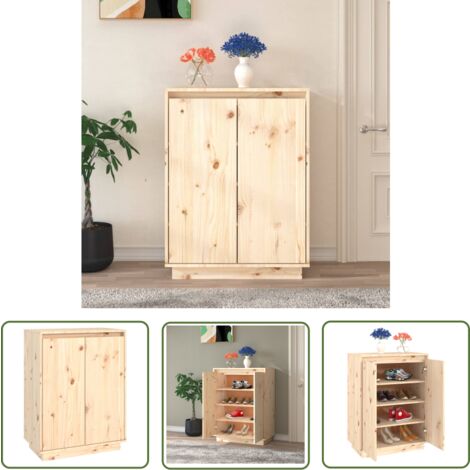 The Living Store Armoire à chaussures 60x35x80 cm Bois de pin massif - Meuble À Chaussures - Rangements Chaussures - Étagère Chaussure - Armoire À Chaussures - Rangement Intérieur