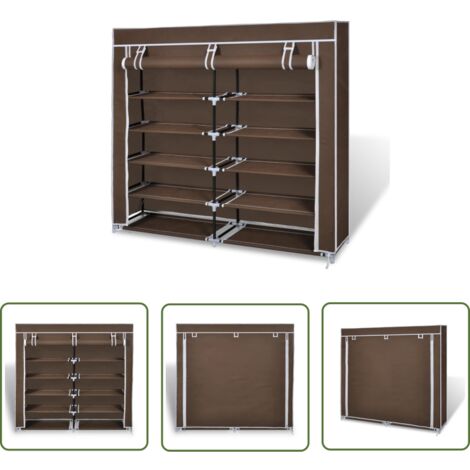 The Living Store Armoire à chaussures avec housse 115 x 28 x 110 cm Tissu Marron - Armoire À Chaussures - Meuble Chaussure - Étagère Chaussures - Rangement Chaussures - Organisateur Chaussures