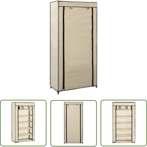 The Living Store Armoire à chaussures avec housse Crème 58x28x106 cm Tissu - Armoire À Chaussures - Meuble Chaussure - Rangement Chaussures - Étagères Chaussures - Organiseur Chaussures