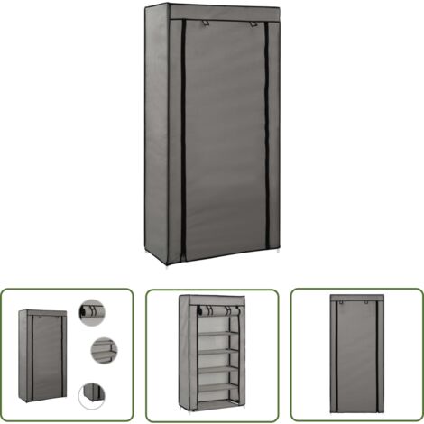 The Living Store Armoire à chaussures avec housse Gris 58x28x106 cm Tissu - Armoire À Chaussures - Rangements Chaussures - Meuble Chaussure - Étagères Chaussures - Organiseur Chaussures