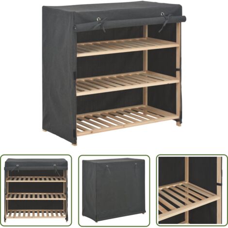 The Living Store Armoire à chaussures avec housse Gris 79x40x80 cm  Tissu - Armoire À Chaussures - Range Chaussure - Meuble Rangement - Étagère Chaussures - Organiser Chaussures