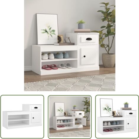 The Living Store Armoire à chaussures blanc 100x42x60 cm bois d'ingénierie - Meuble Range Chaussure - Armoire Chaussure - Rangement Chaussures - Meuble Entrée - Décoration Intérieur