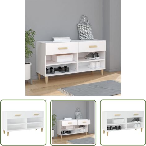 The Living Store Armoire à chaussures Blanc 102x35x55 cm Bois d'ingénierie - Armoire À Chaussures - Meuble Rangement Chaussures - Rangement Chaussures - Étagère Chaussure - Placard Chaussures