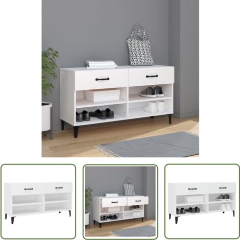 The Living Store Armoire à chaussures Blanc 102x35x55 cm Bois d'ingénierie - Armoire À Chaussures - Meuble Rangement Chaussures - Rangement Chaussures - Étagère Chaussure - Placard Chaussures