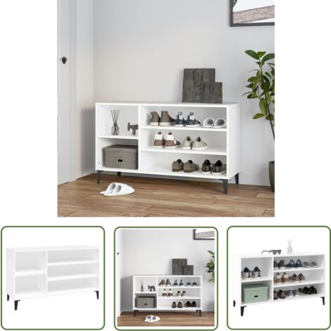 The Living Store Armoire à chaussures Blanc 102x36x60 cm Bois d'ingénierie - Armoire À Chaussures - Meuble Chaussure - Rangement Chaussures - Étagère Chaussures - Entrée