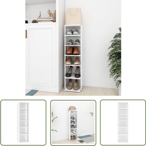 The Living Store Armoire à chaussures Blanc 27,5x27x102 cm Bois d'ingénierie - Armoire À Chaussures - Rangement Chaussures - Meuble Chaussure - Étagère Chaussures - Organisateur Chaussures
