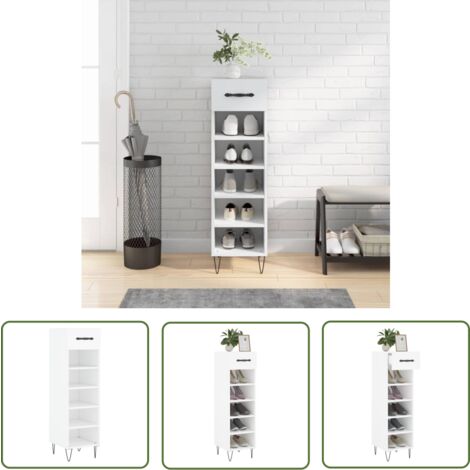 The Living Store Armoire à chaussures blanc 30x35x105 cm bois d'ingénierie - Meuble Rangement Chaussure - Armoire Chaussure - Meuble Entrée - Organisation Chaussure - Stockage Chaussure